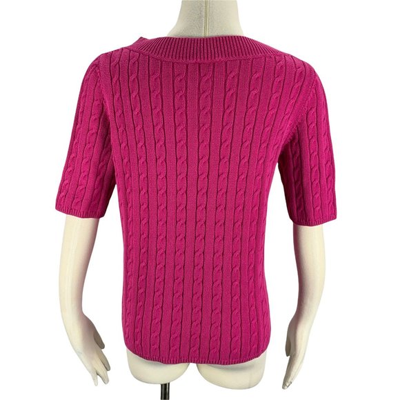 Talbots Medium Pink Sweater 3/4 Sleeve Cable Casual - Picture 3 of 5